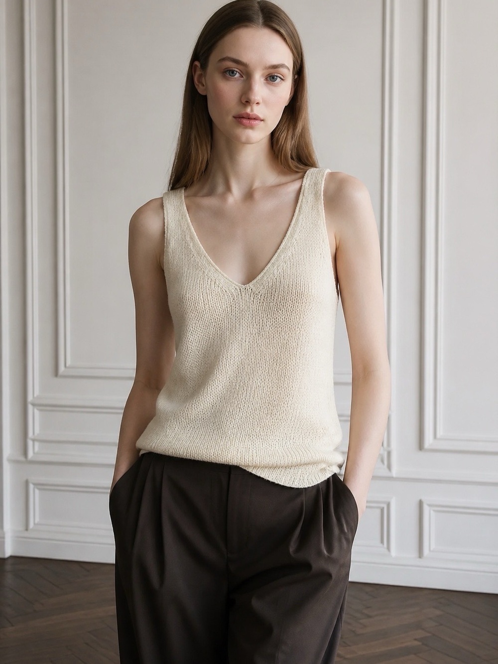 Forever 21 Contemporary V-Neck Open Knit Cream Vest Size Small Workwear Casual
